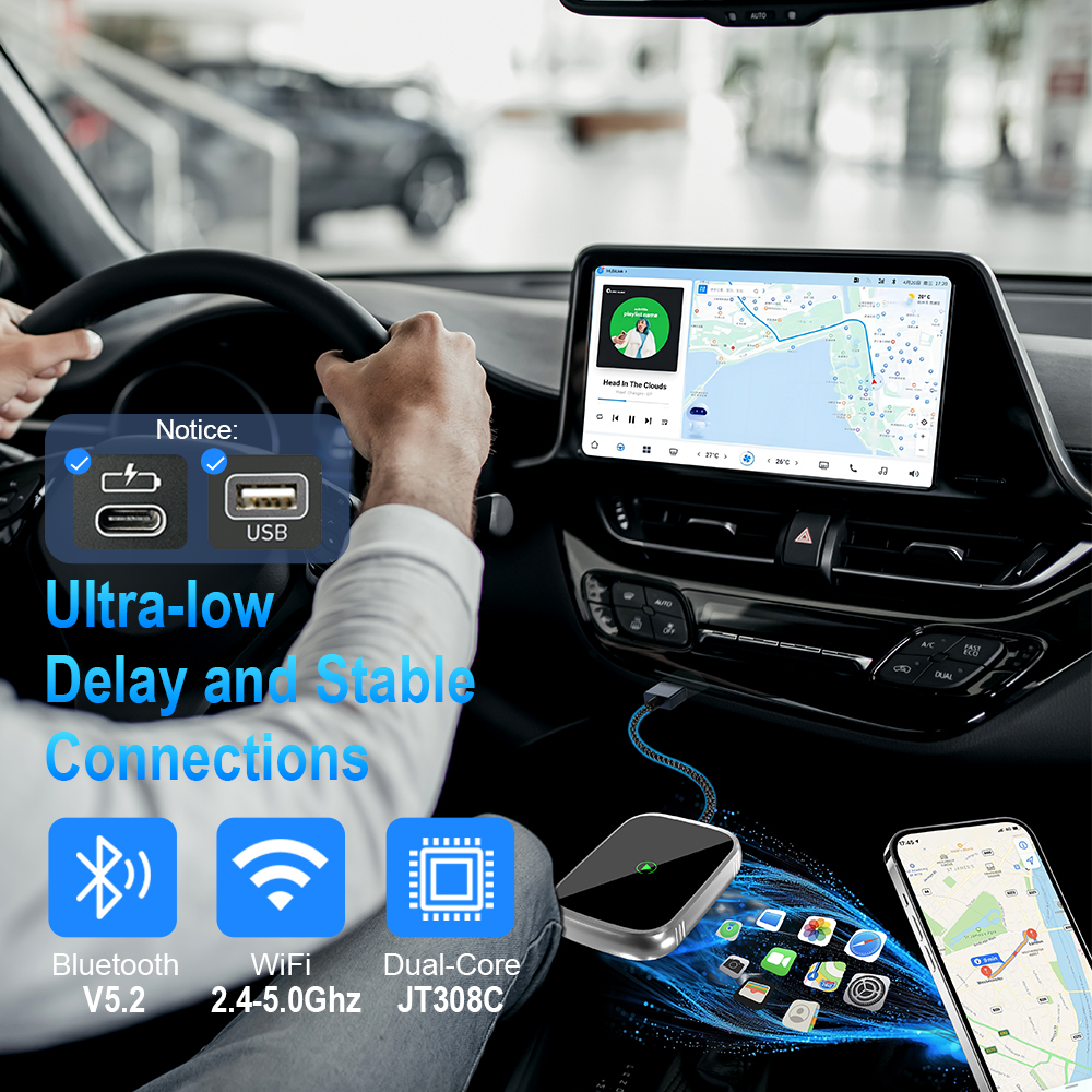 Wireless CarPlay Android Auto Ai Box, Plug & Play Dongle Converts Wired To Wireless, Vehicle Multimedia Upgrade, No Delay, 2in1 Car Accessories, K503