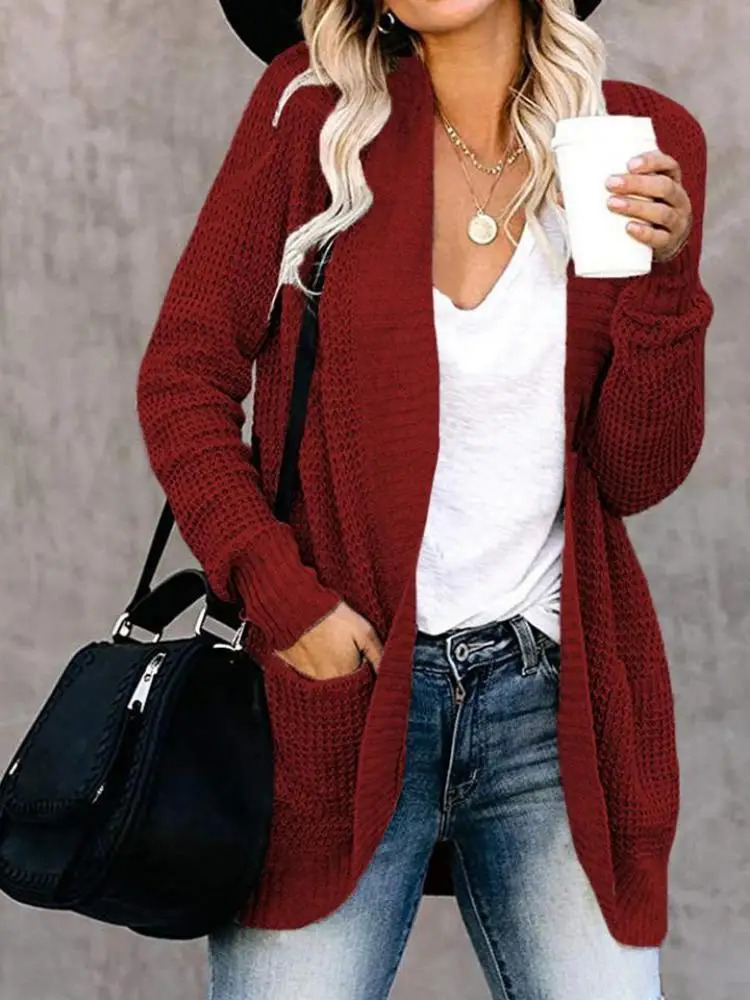 Fashion cardigan autumn and winter knit sweater womens curved front loose casual wear 250819