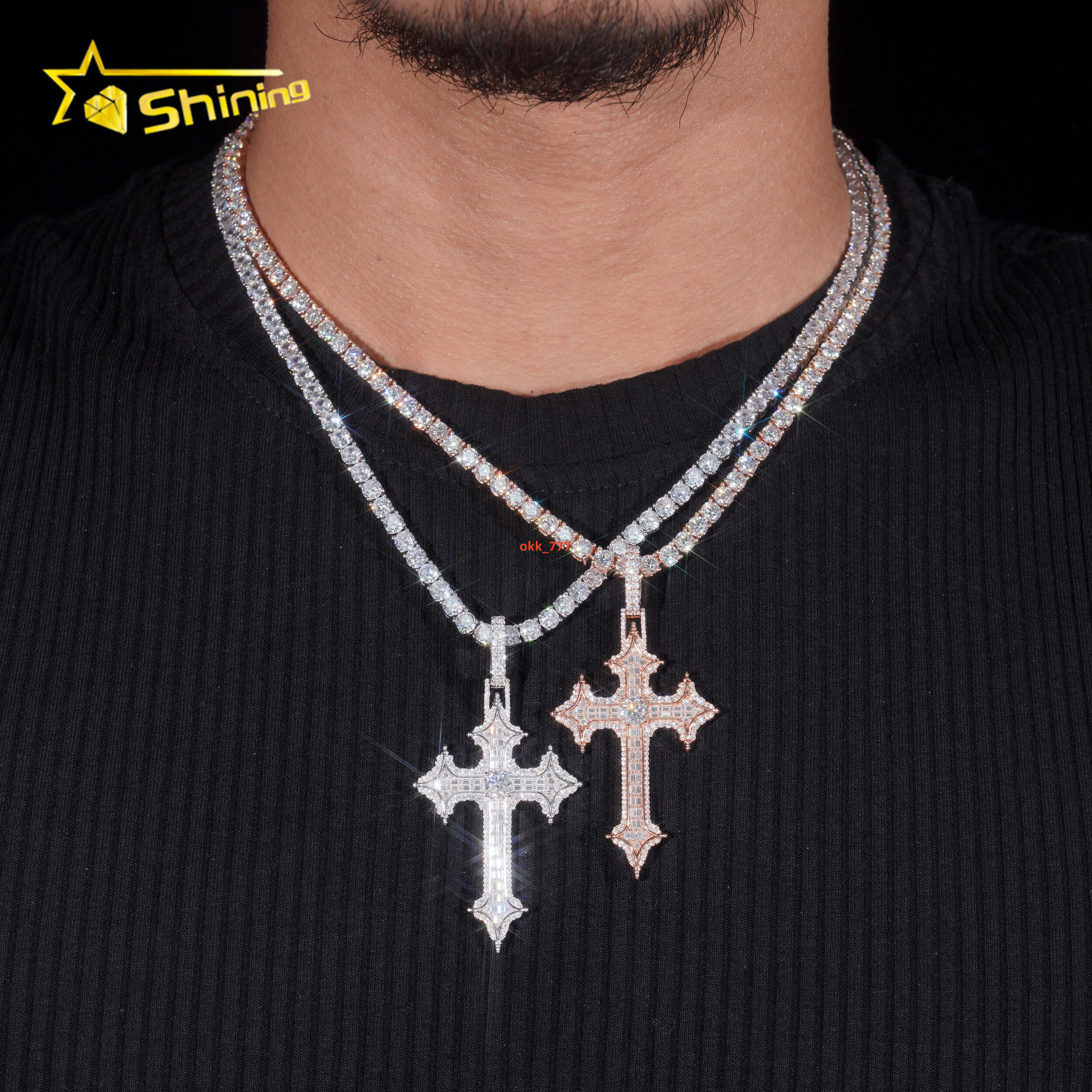Stock Passes Diamond Tester 925 Sterling Silver Cross Pendant Necklace Hip Hop Jewelry Vvs Moissanite Mens Cross Pendant Charm