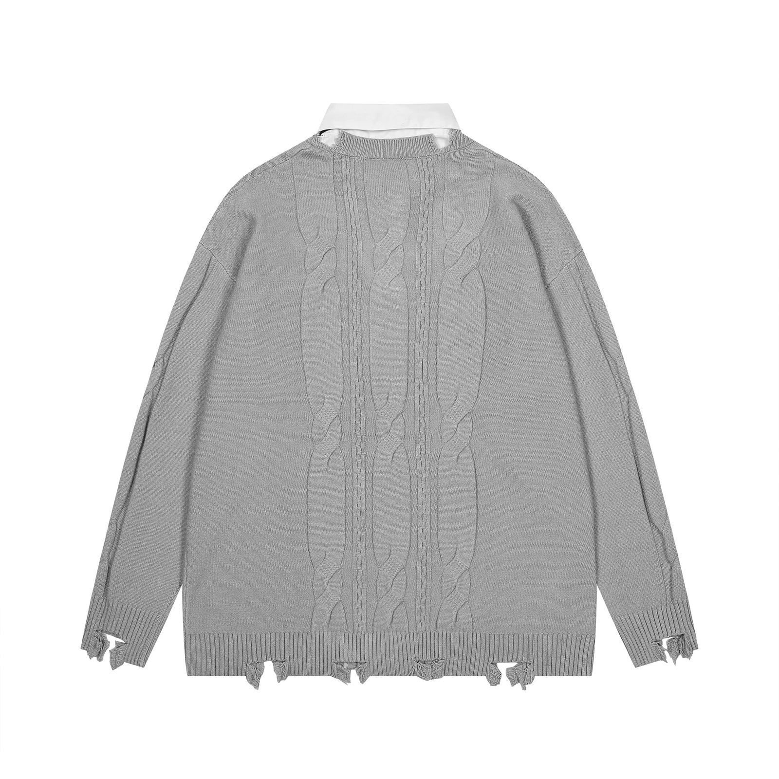 Harajuku False Two Shirt Sweaters Mens with Necktie Damaged Torn Pullover Sweater Preppy Loose Casual Color Block Knitwears Y2k 250819