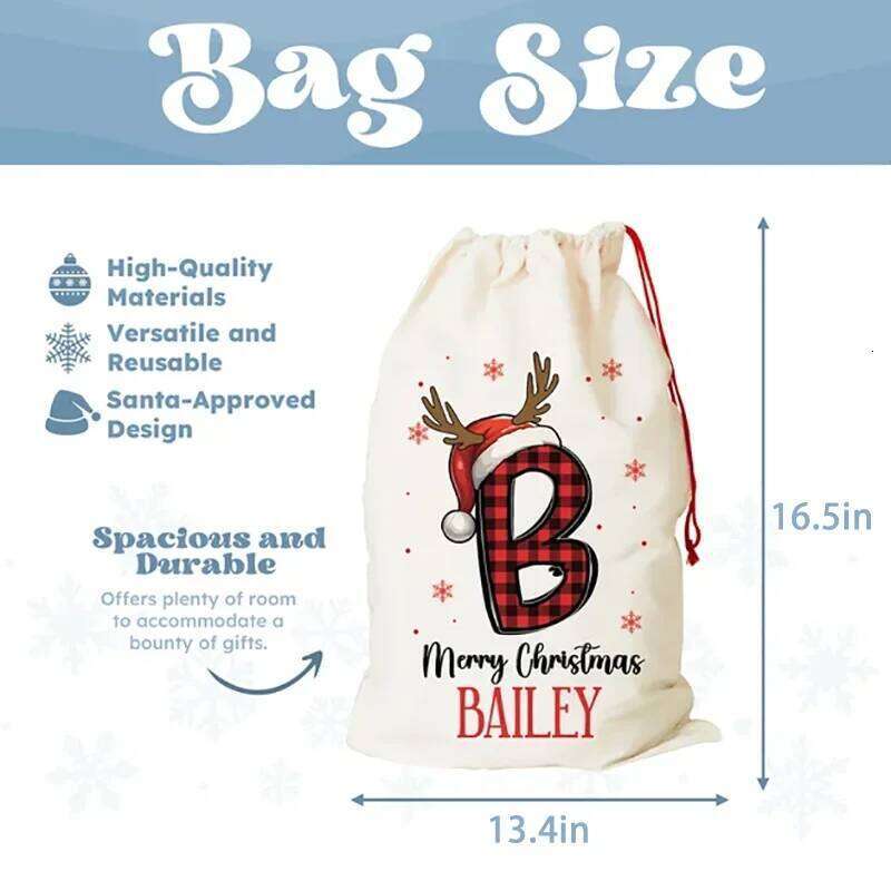 Personalized Merry Sack Kids Present Gift Santa Stocking Drawstring Bag Christmas Decoration Item