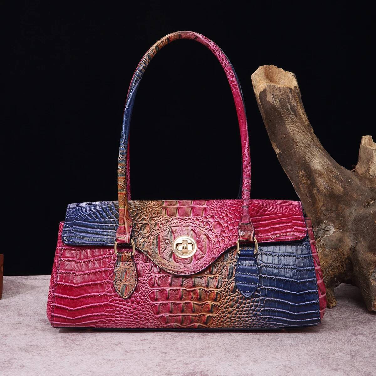 Multicolor Crocodile Pattern Fashion Handheld Stick Large Capacity One Shoulder Underarm Bag Women's Handbag