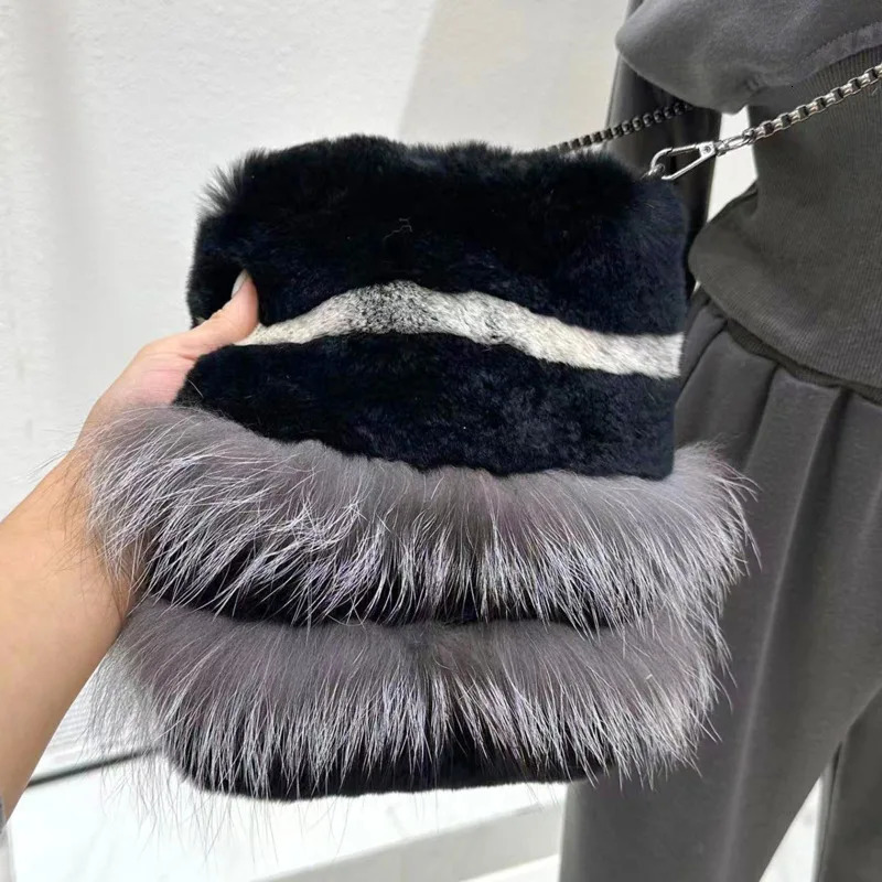 Rex Rabbit Fur Bag Winter Real Fur Phone Bag Single Shoulder Crossbody Wallet Natural Fox Fur Handbags Furry Messenger Bags 250818
