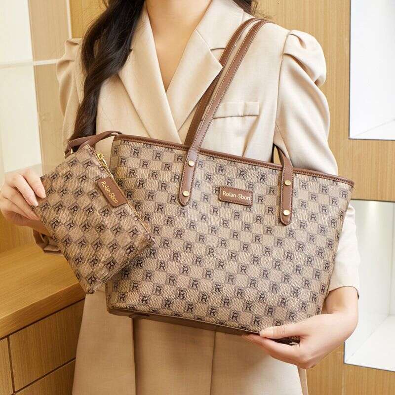 Brand women's capacity tote presbyopic checkerboard shoulder mother two piece set casual large bag