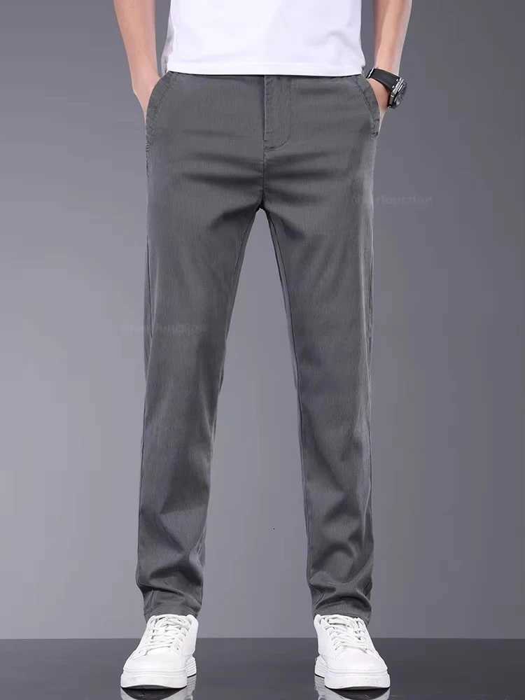 Brand Men Pants Soft Stretch Lyocell Fabric Summer Clothes Casual Pants Thin Elastic Waist Business Slim Trousers Men W250819