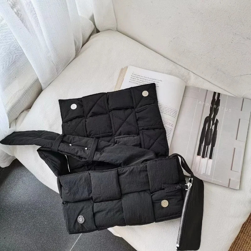 Weave Down Padded Handbag Women Shoulder Bags er Quilted Woven Handbag Crossbody Bag Large Tote Female Bags250813