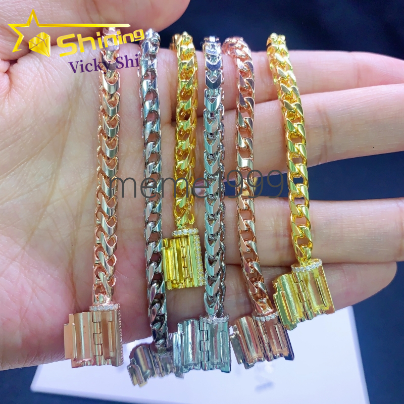 New Design Hip Hop Link Chain 925 Silver Gold Plated Moissanite Cuban Link Chain VVS Moissanite Cuban Bracelet