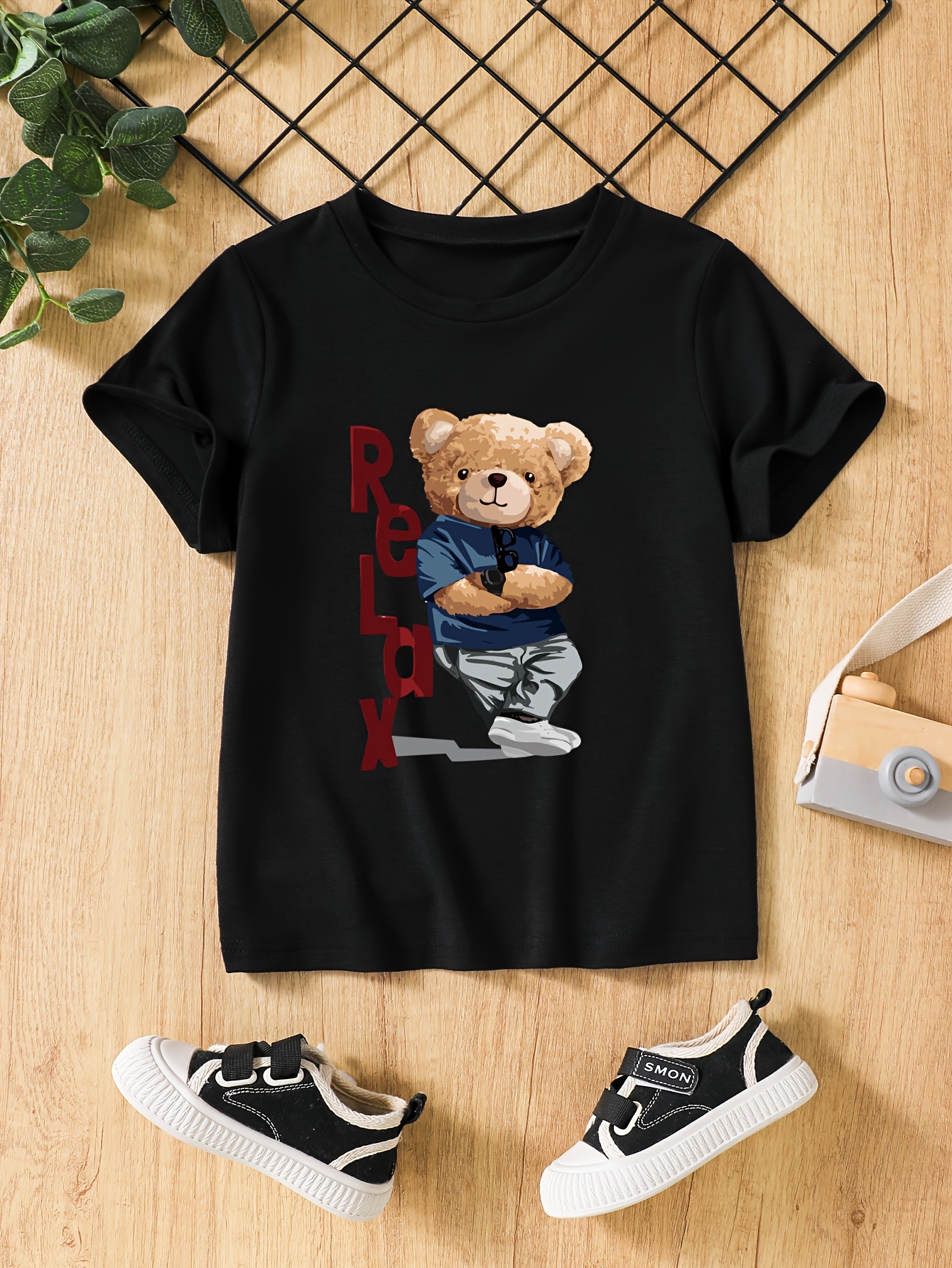 T-shirts Cute Cartoon Bear Patterned T-Shirt Trio Pack for Youngsters Comfortable Cotton Blend Garments