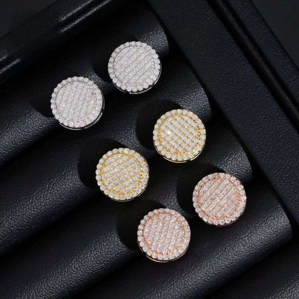 12mm Fashion Men's Round Iced Out Hip Hop Jewelry Sier VVS Moissanite Stud Earrings