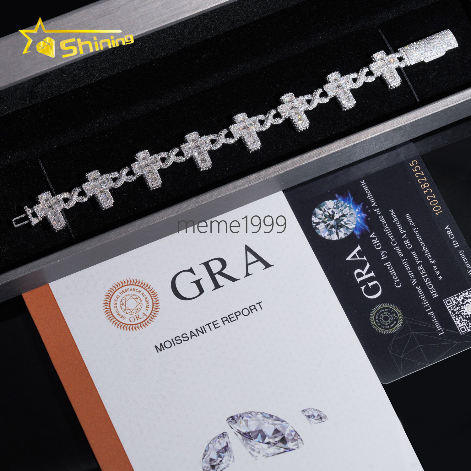 Luxury bling baguette Moissanite Cross Infinity Link Chain Sterling Silver 925 iced out jewelry moissanite diamond Bracelet