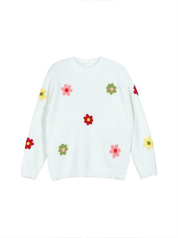 2025 Autumn and Winter New Womens Long Sleeve Flower Prickle White Sweater Comfortable Autumn and Winter Best Choice XJ250819