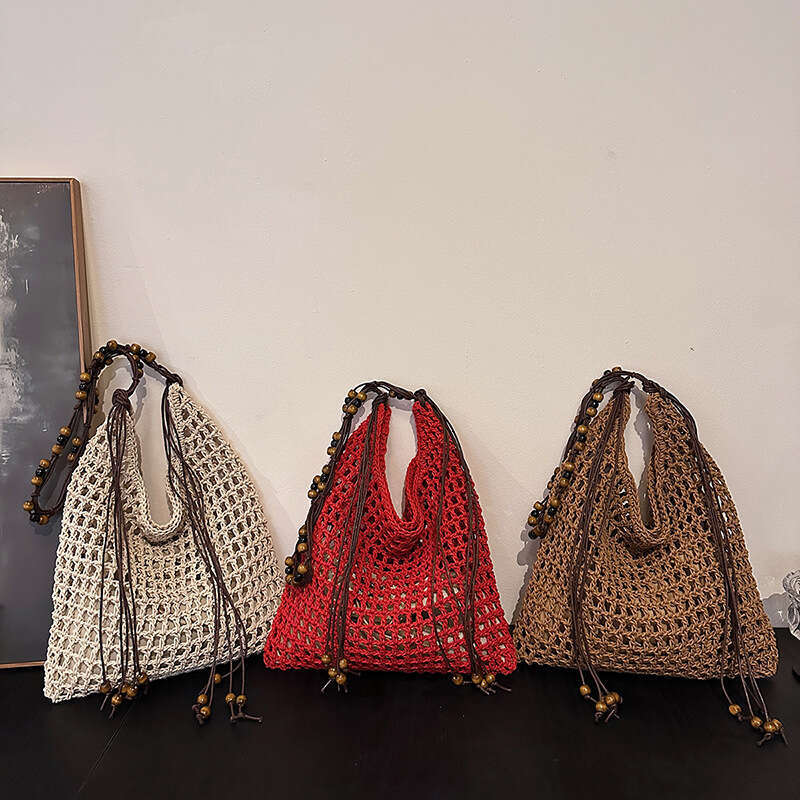 Minimalist Designer Hollow Woven Bags Beach Vacation Tote for Women 2025 Summer Large Capacity Lazy Style Single Shoulder Underarm Bag