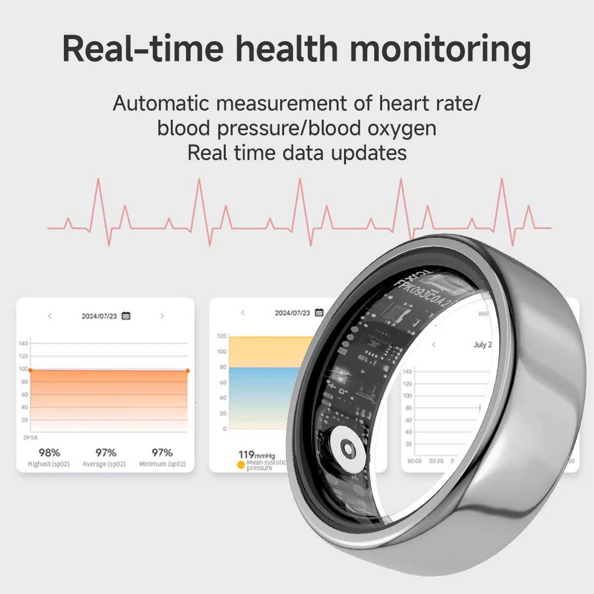 2025 New Smart Ring Blood Pressure Sleep Health Monitoring Multi-sport Modes Smart Ring IP68 Waterproof Remote Care For Men Women W250819