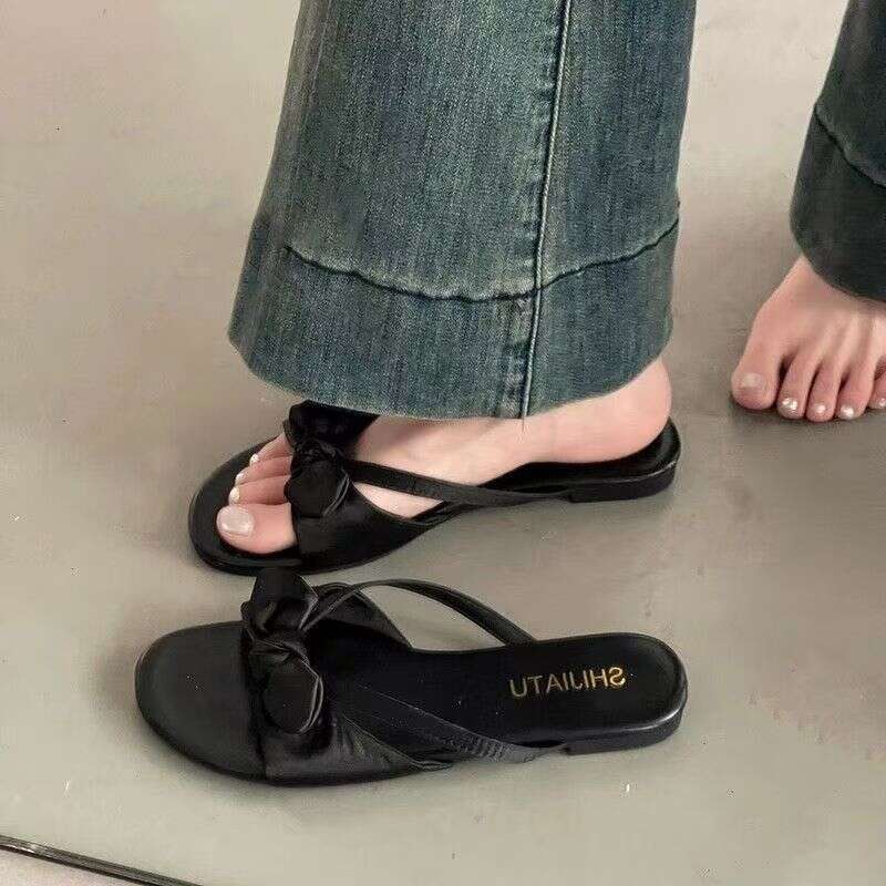 Shoe Designer Summer Outdoor Bowknot Beach Sandals 2025 New Ultra-Soft Flat French Fairy Style Small Slippers for Women