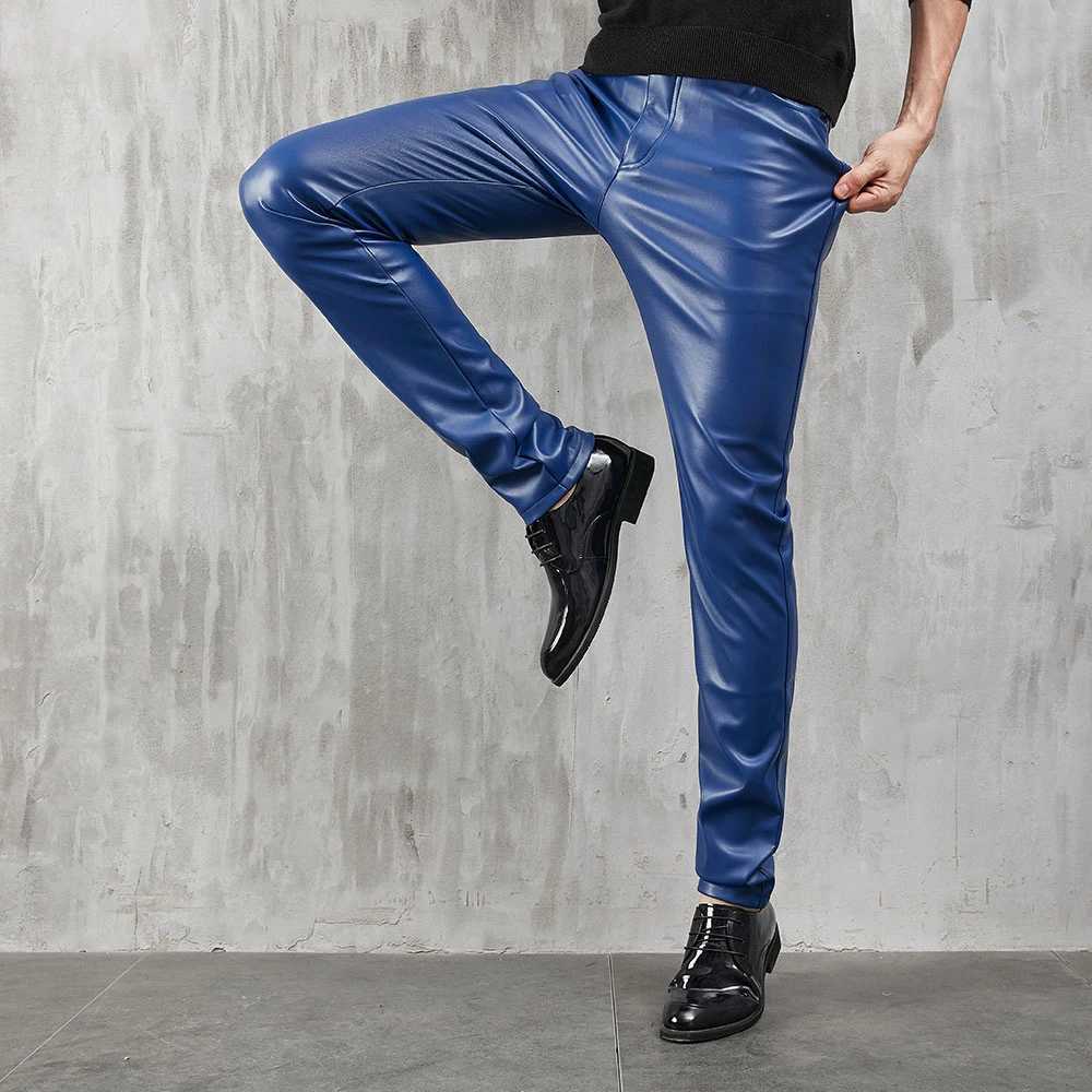 Mens Leather Pants Skinny Fit Stretch Fashion PU Leather Trousers Party Dance Pants Thin Streetwear W250819