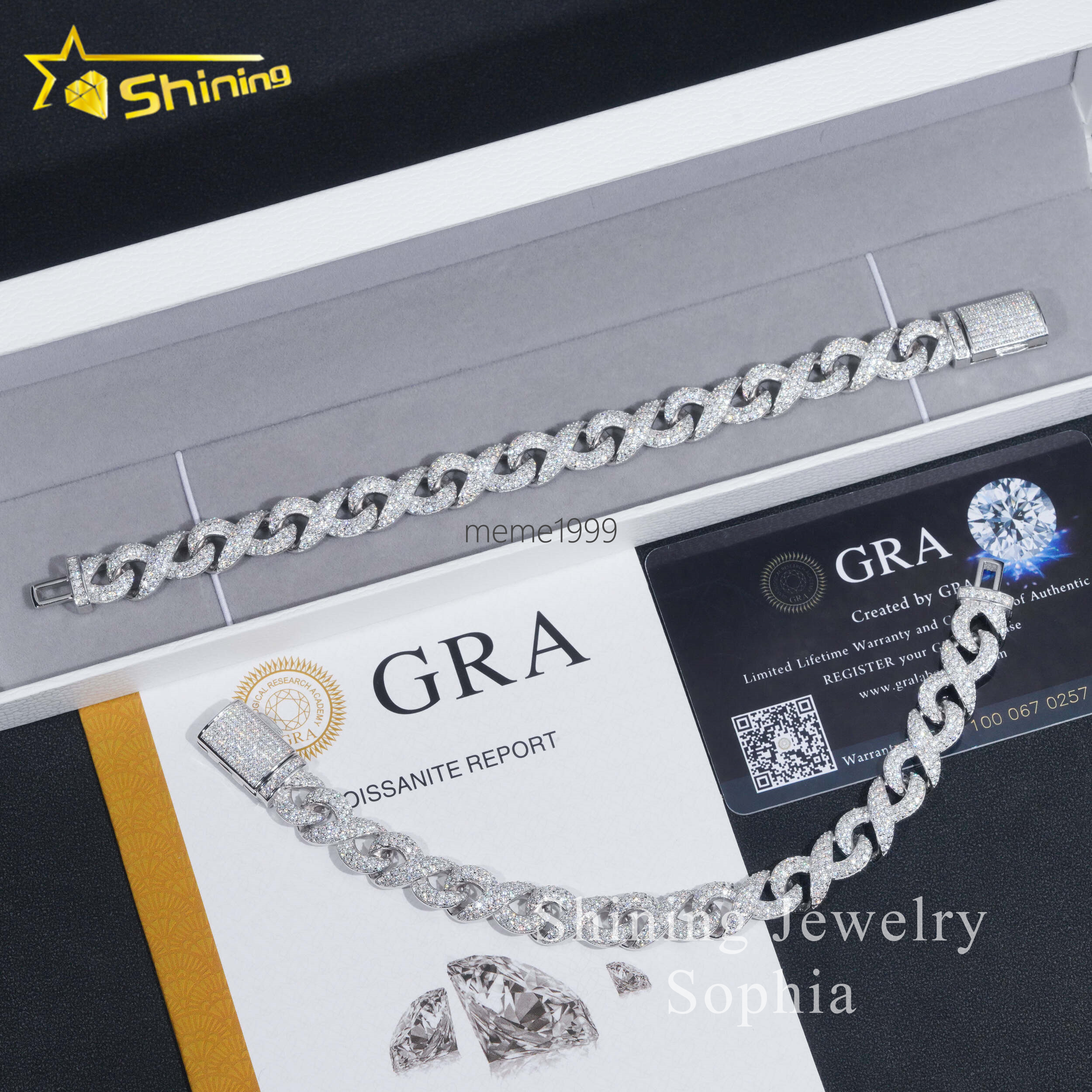 Pass Diamond Tester New Design Fine Jewelry White Gold Plated Moissanite Diamond Cuban Link Bracelet With Brilliant Cut Stones