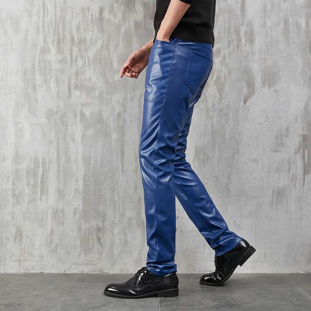 Mens Leather Pants Skinny Fit Stretch Fashion PU Leather Trousers Party Dance Pants Thin Streetwear W250819