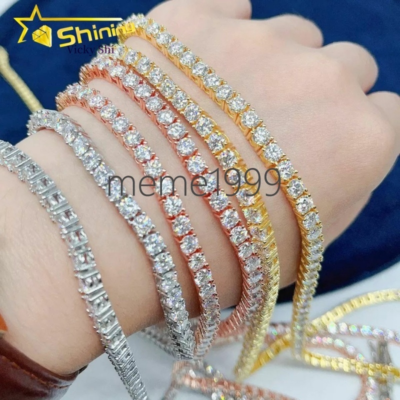 Dropshipping Fine Jewelry 925 Sterling Silver Men Women 2mm 3mm 4mm 5mm Moissanite Diamond Tennis Chain Bracelet
