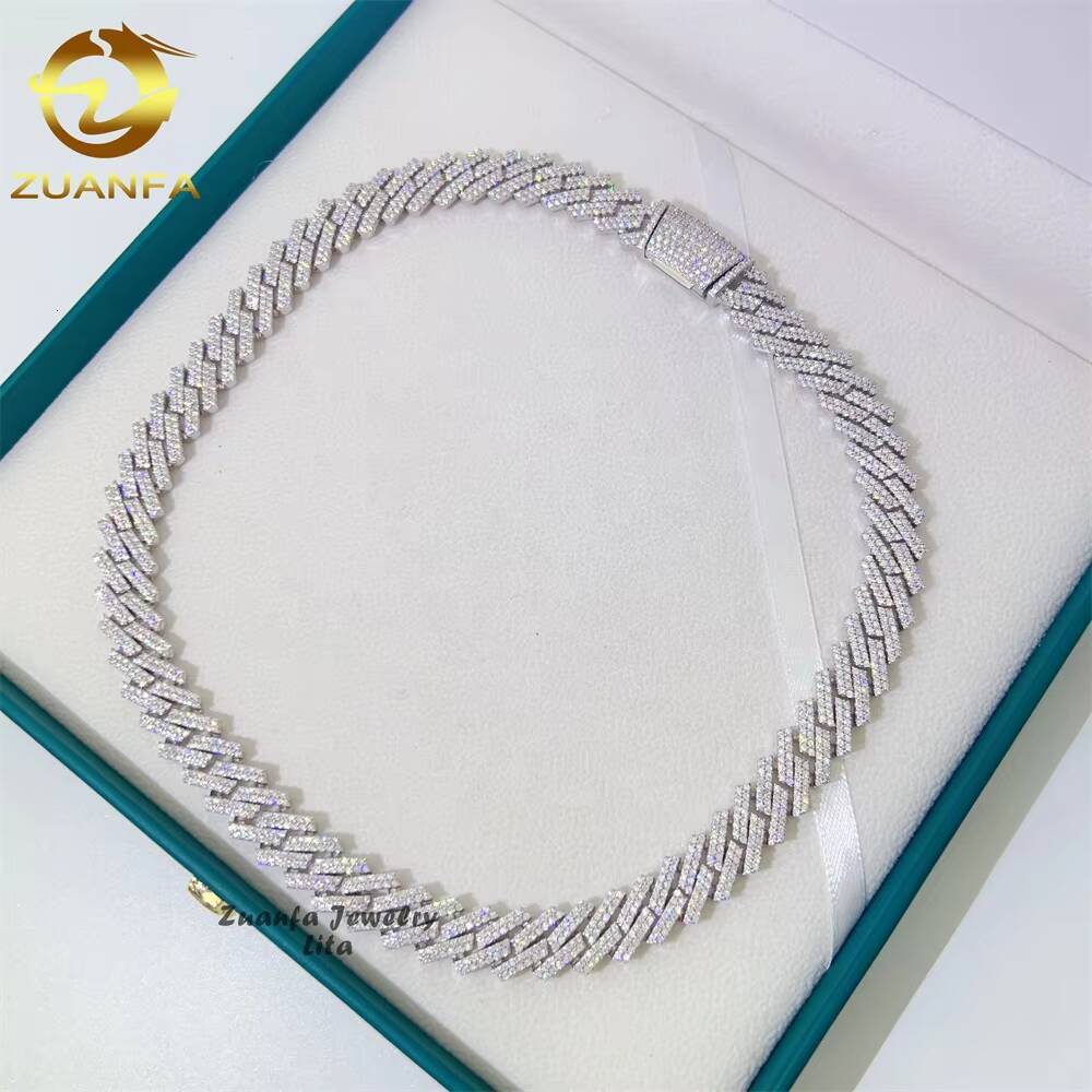 Hip Hop Hot Selling Miami 10mm 12mm Vvs Moissanite Diamond Iced Out Necklace Sliver Cuban Link Chain