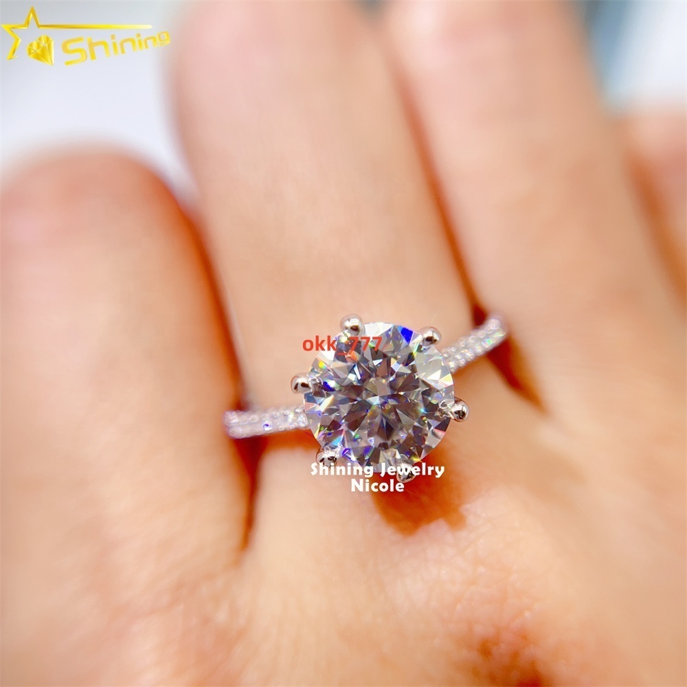 Hot Sale 6 Prong 18k Gold Plated Sterling Silver Women Round Vvs 3ct Moissanite Engagement Rings