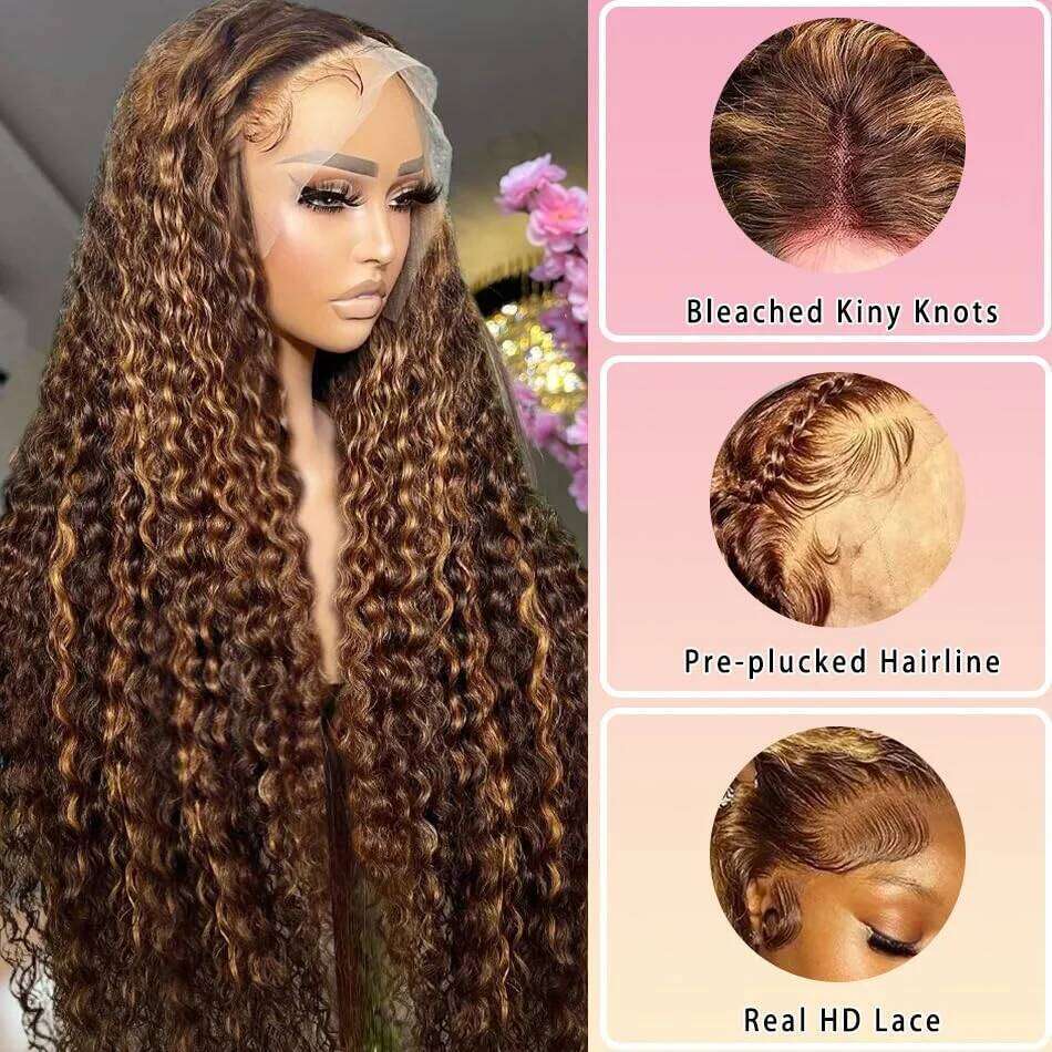 200% Curly Wigs 13X6 Glueless Highlight Ready To Wear Ombre Colored Brazilian Deep Wave Human Hair Wig For Women