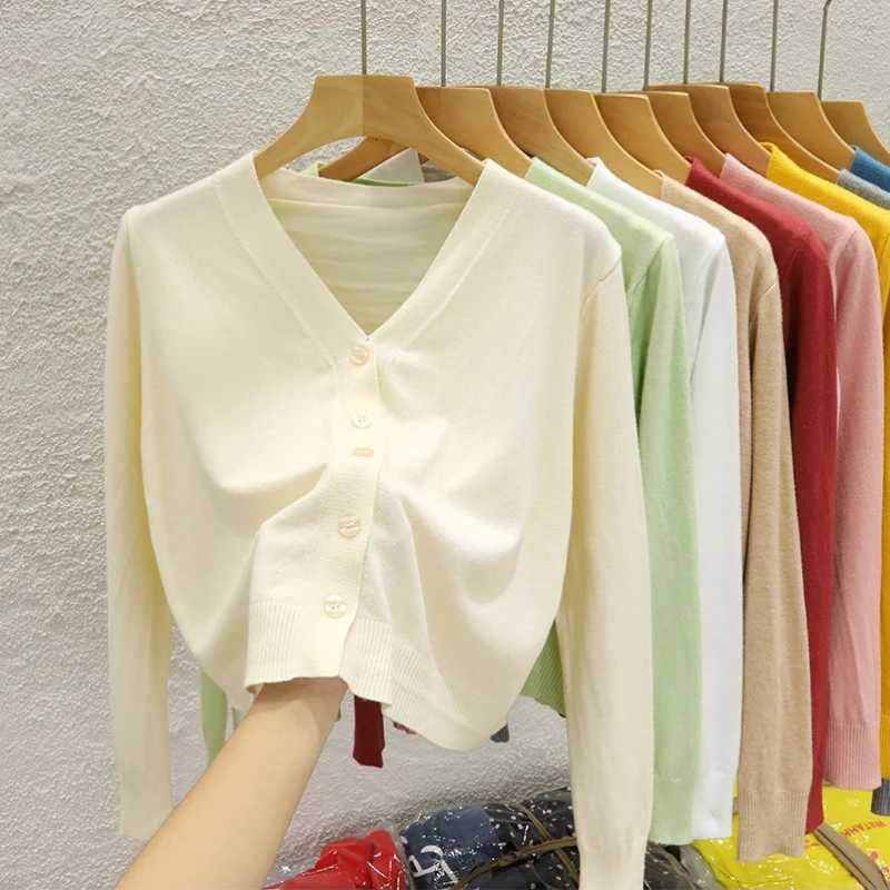 Solid Color Long Sleeve Casual Tops Korean Style V-neck Knitted Cardigan 2025 Autumn Winter New Black Wearing Outside Sweater XJ250819