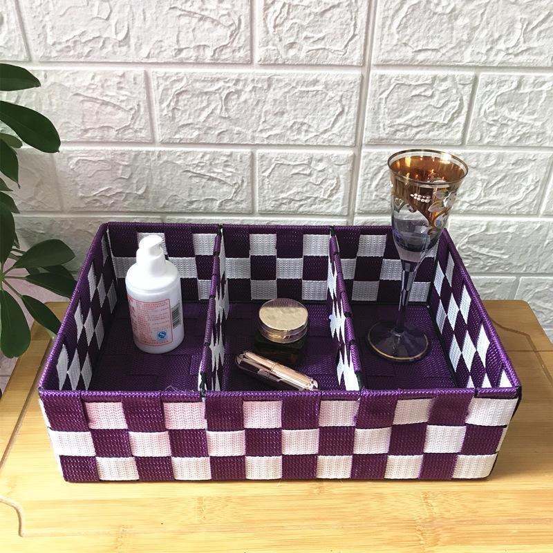 Desktop Storage Box Multi Purpose Organizer Fabric Woven Blue for Keys Cosmetics Compartment Home Use in Living Room Bedroom Kitchen Durable