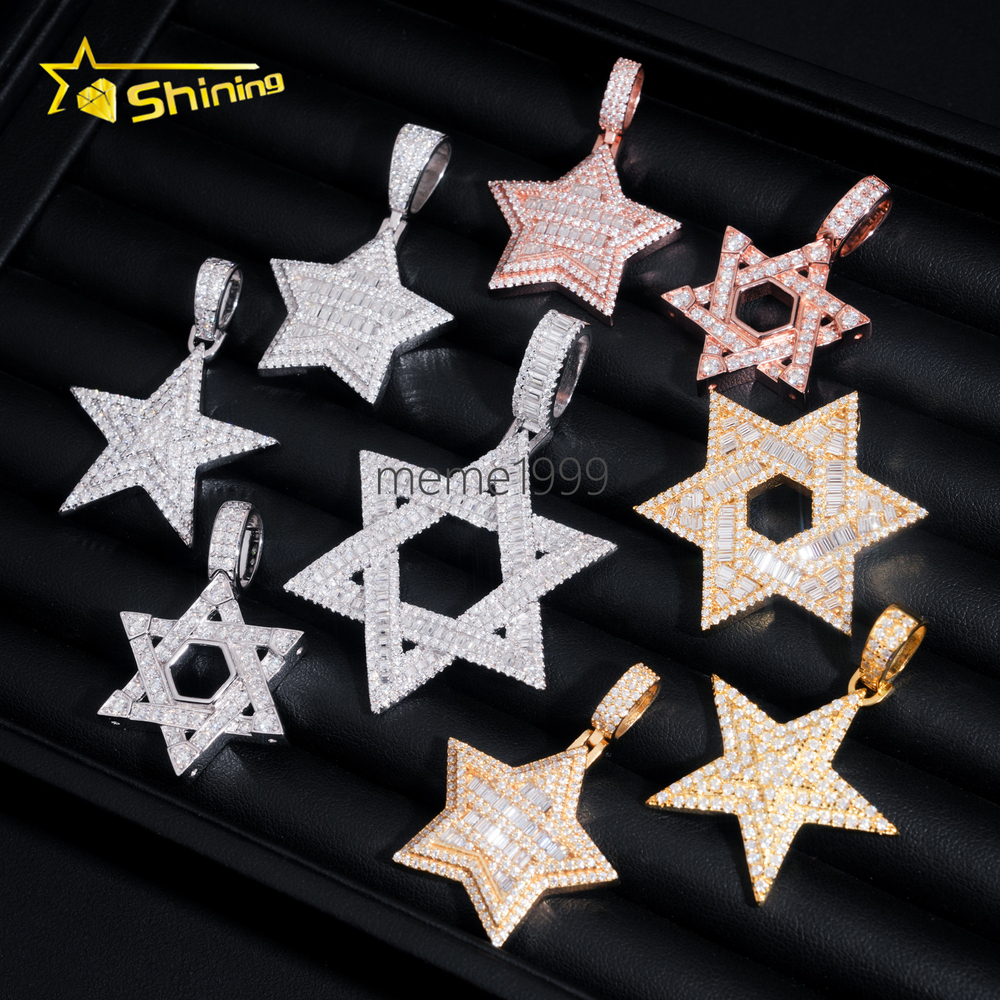 New Design Fine Jewelry Solid 925 Sterling Silver Gold Plating Hip Hop VVS Diamond Necklace Moissanite Iced Out Star Pendant