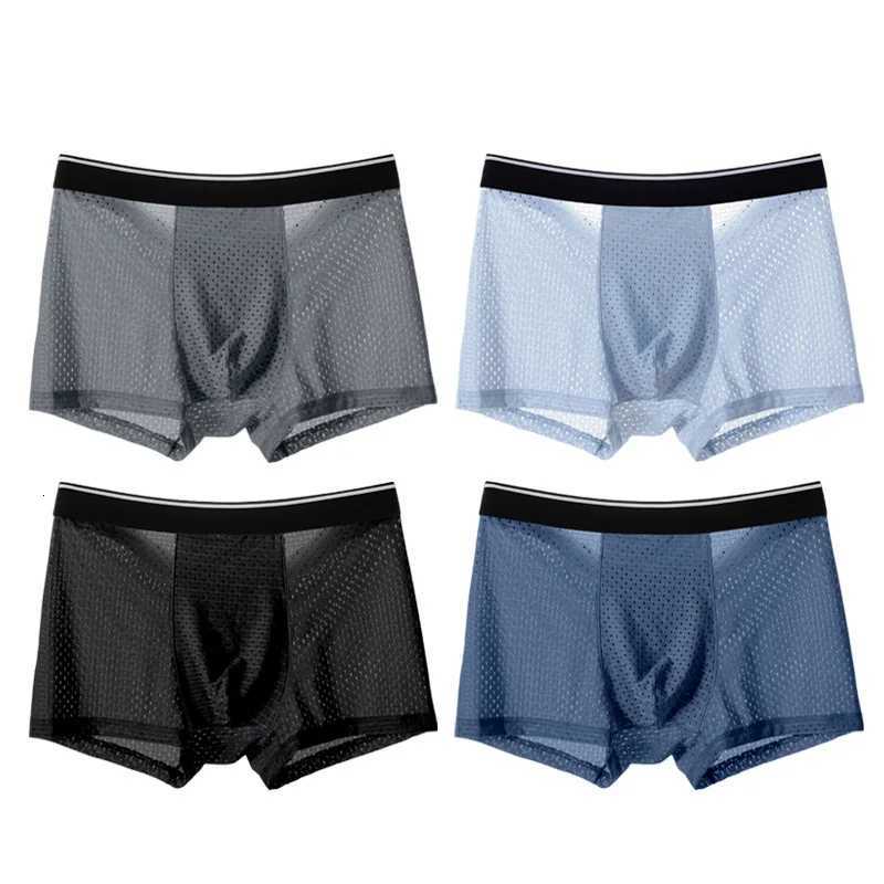 4pcs Mens Briefs Fashion Boxer Shorts Mesh Hole Underwear Mens Underpants Breathable Elastic Large Size Male Underwear W250819