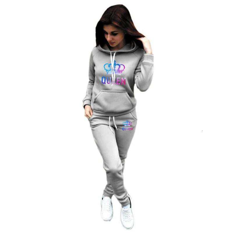 Color Queen Womens Tracksuit Autumn Winter Warm Printing Hooded Sweatshirts Suit Fashion Casual High Quality Jogging Pants Sets