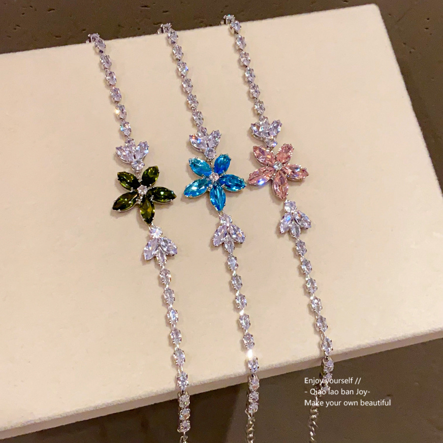 Silver Tone Floral Bracelet With Pink And Purple Crystal Accents Elegant Daily And Party Wear Gift For Her High Quality And Stylish Jewelry