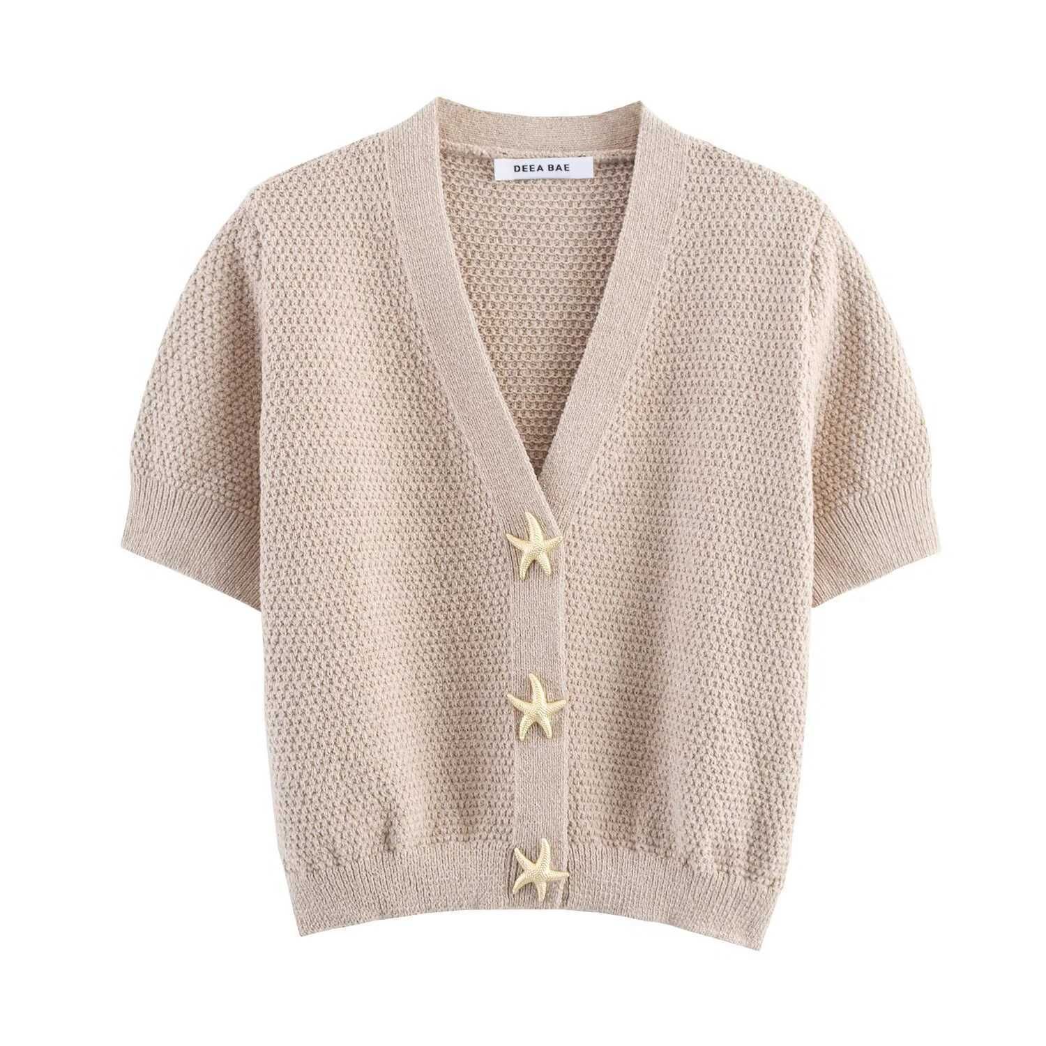 2025 Summer New Womens Clothing European and American Style Star-Shaped Button Decoration Knitted Jacket XJ250819