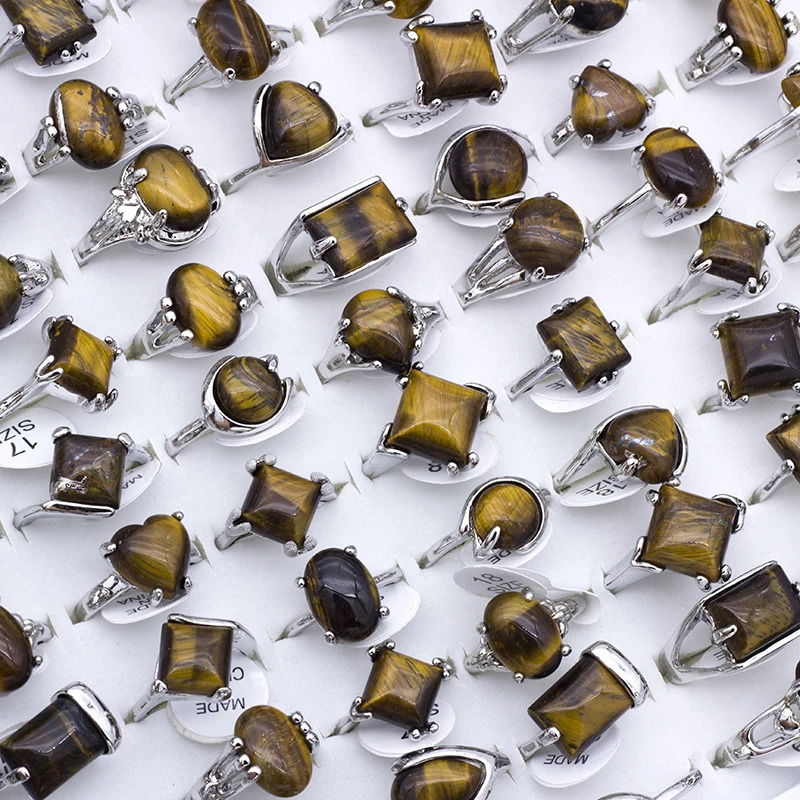 Tiger Eye Stones Rings For Women Natural Stone Geometric Ring Retro Fashion Jewelry Gifts For Women Men 25Pcs/Set 250815