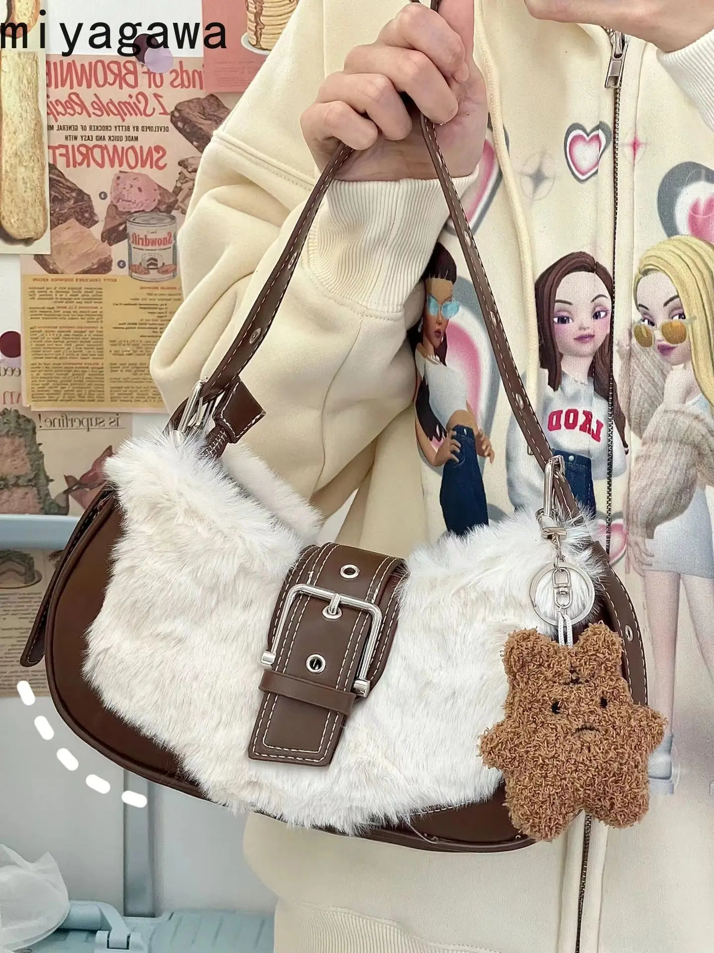 Miyagawa Autumn Winter Exquisite Versatile Plush Underarm Bag Niche Bag Retro Texture One Shoulder Crossbody Bag 250818