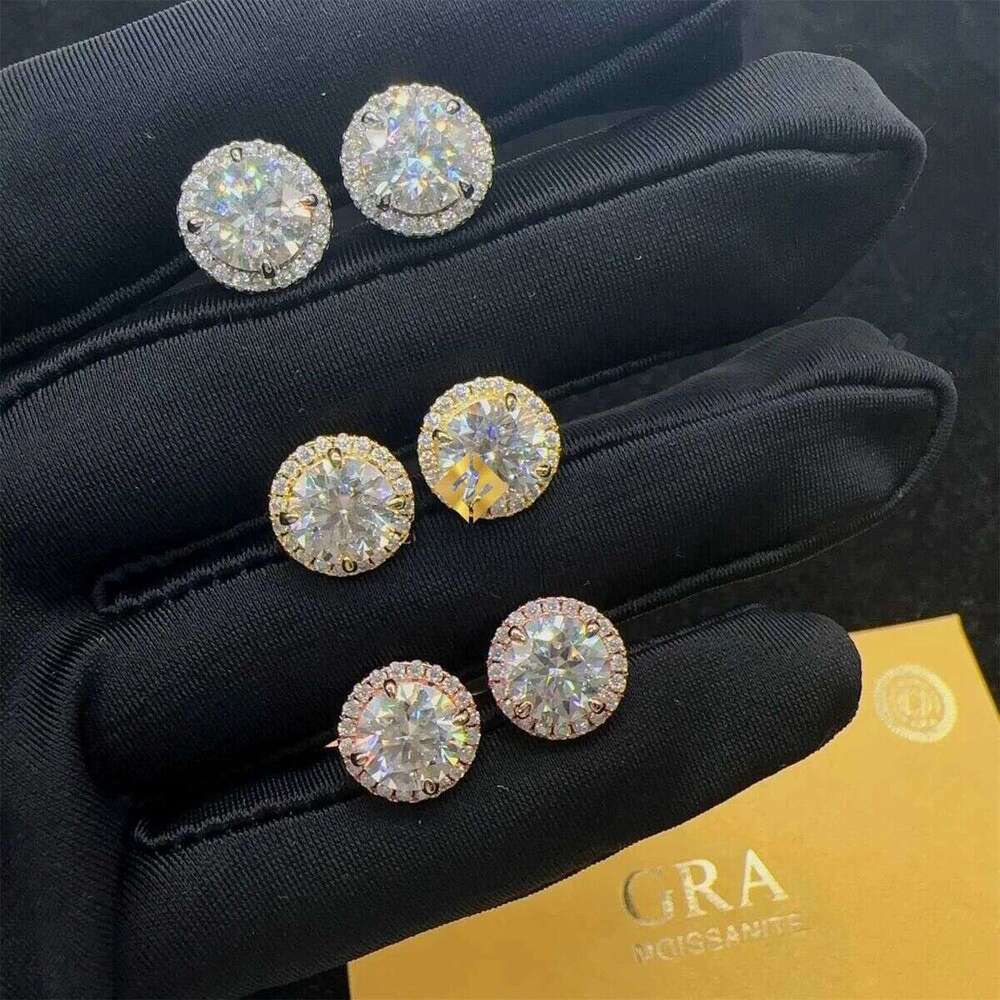 Fashion Fire Jewelry men iced out hip hop sterling sier 9mm screw back moissanite Dia Stud Earrings Men