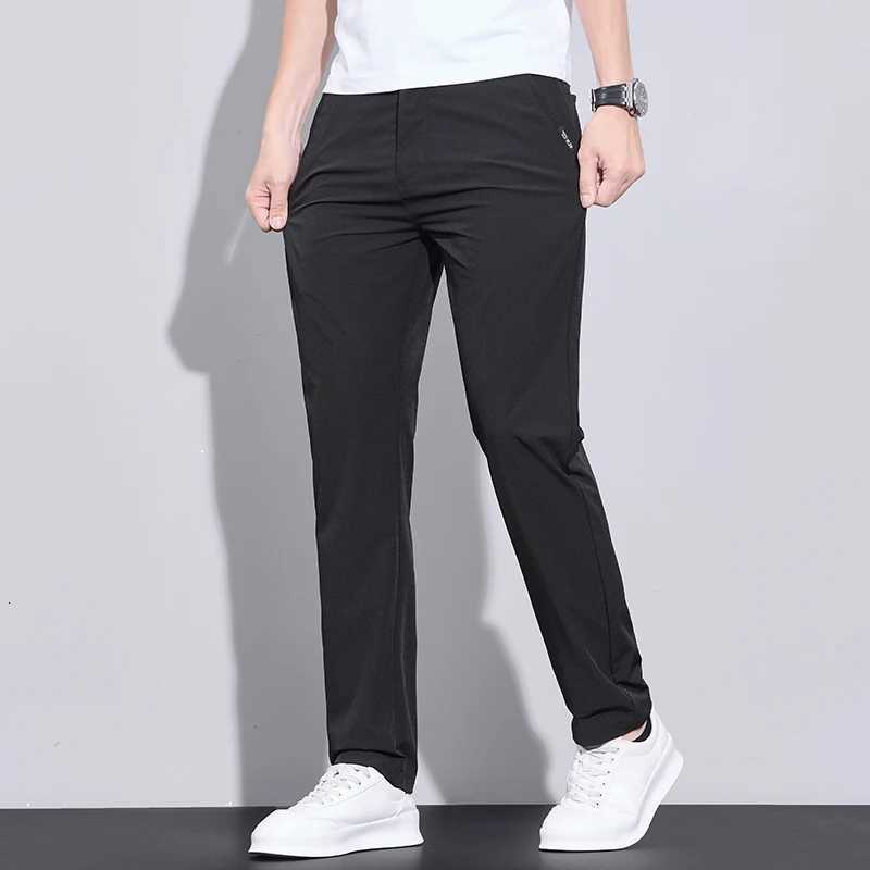 Summer Ultra-thin Mens Ice Silk Casual Pants Solid Color Fashion Korean Business Office Fitted Straight Trousers Brand Clothes W250819