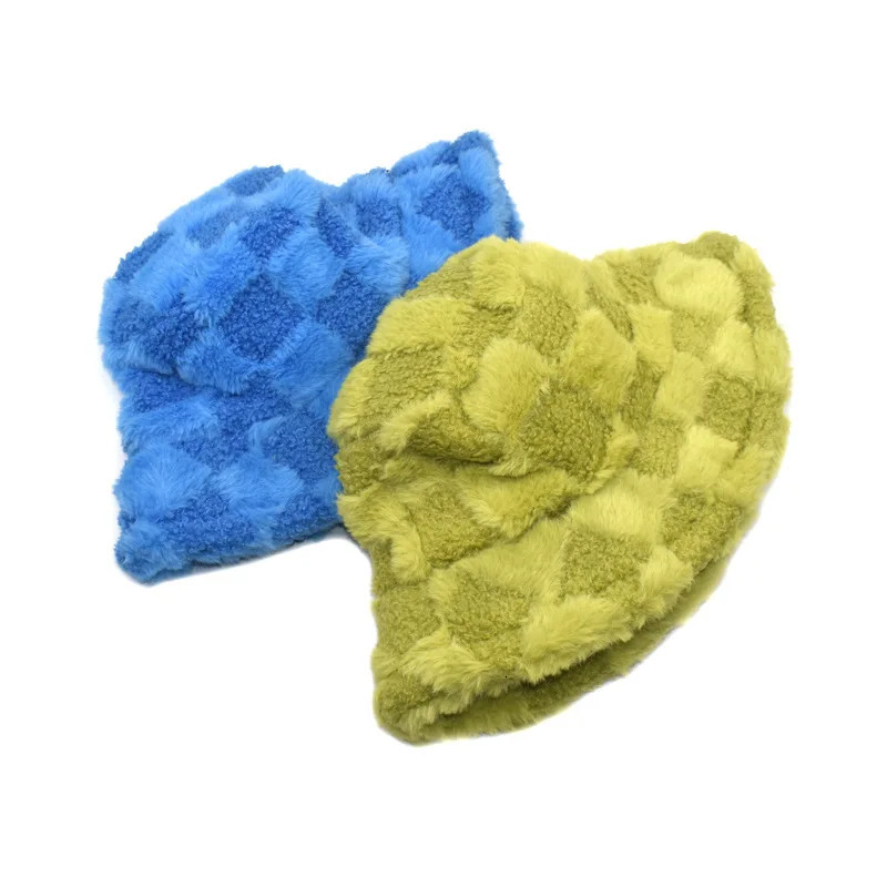 Chessboard Bucket hat Autumn and Winter Versatile Japanese Thermal Cap Plush Korean Big Head Waist Basin Hat 250819
