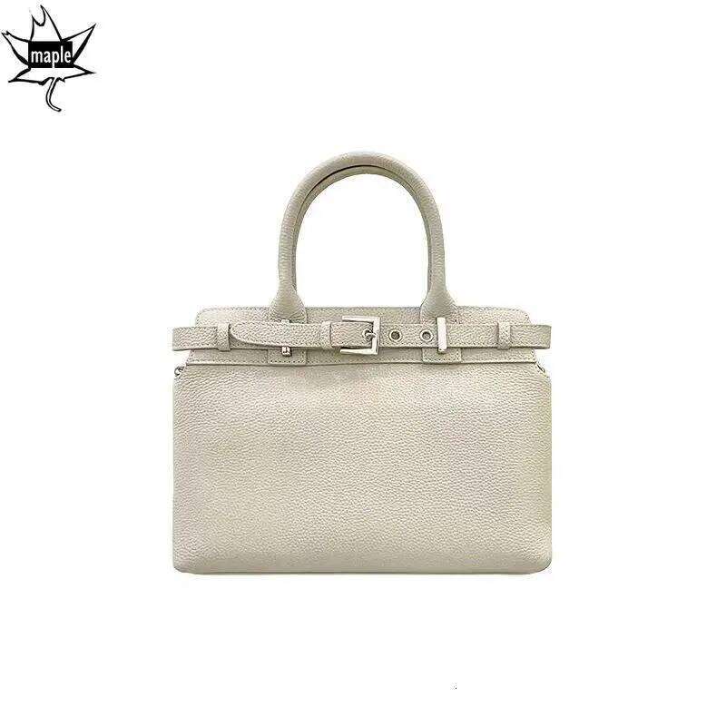 New Fashion Designer Beige Blue Color Handheld Tote Real Cowhide Leather Women Handbag Office Workers Shoulder Bag