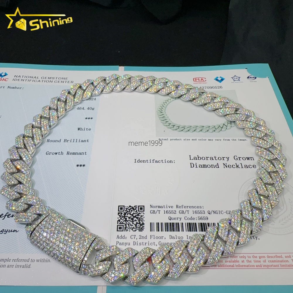 Custom Lab Grown Diamond Bracelet Necklace Mens Jewelry HPHT 20MM Width 925 Silver Iced Out Diamond Hip Hop Cuban Link Chain
