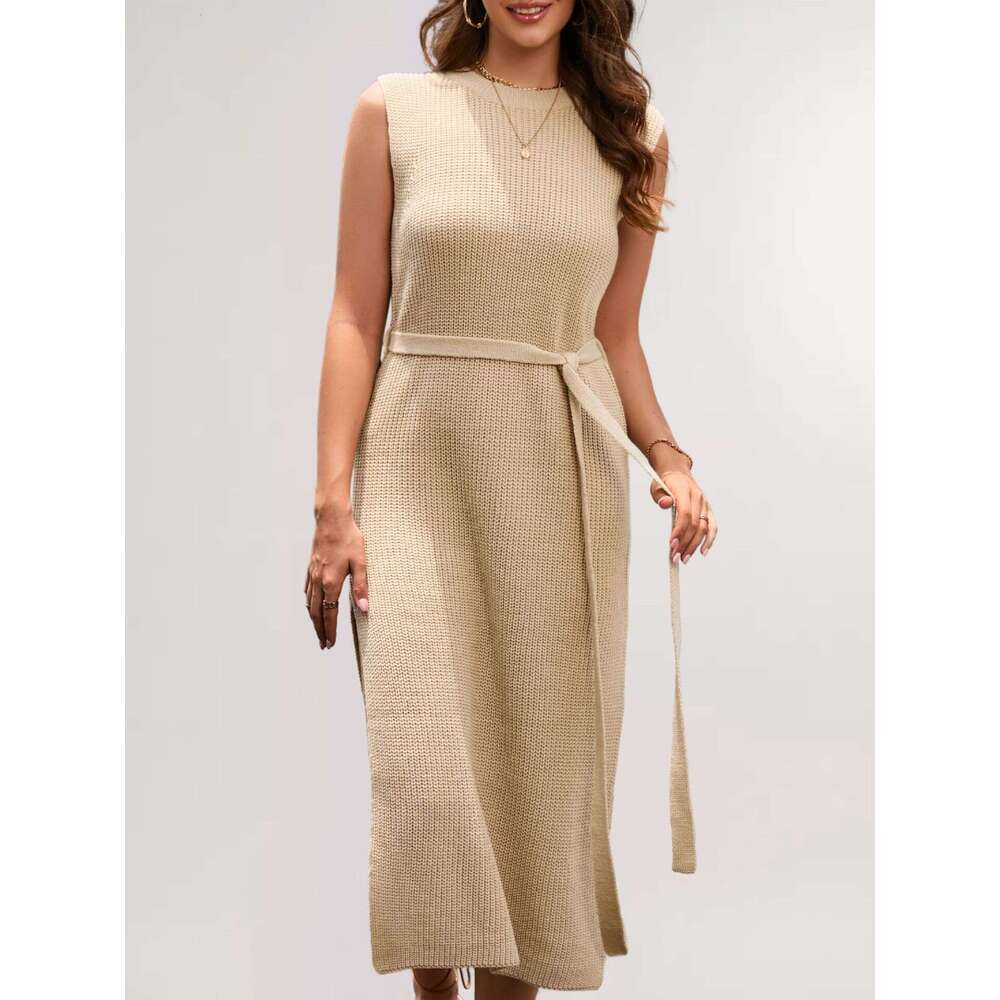 Autumn New Women's Solid Color Base Knitted Fashion Commuter Slit Dress B5