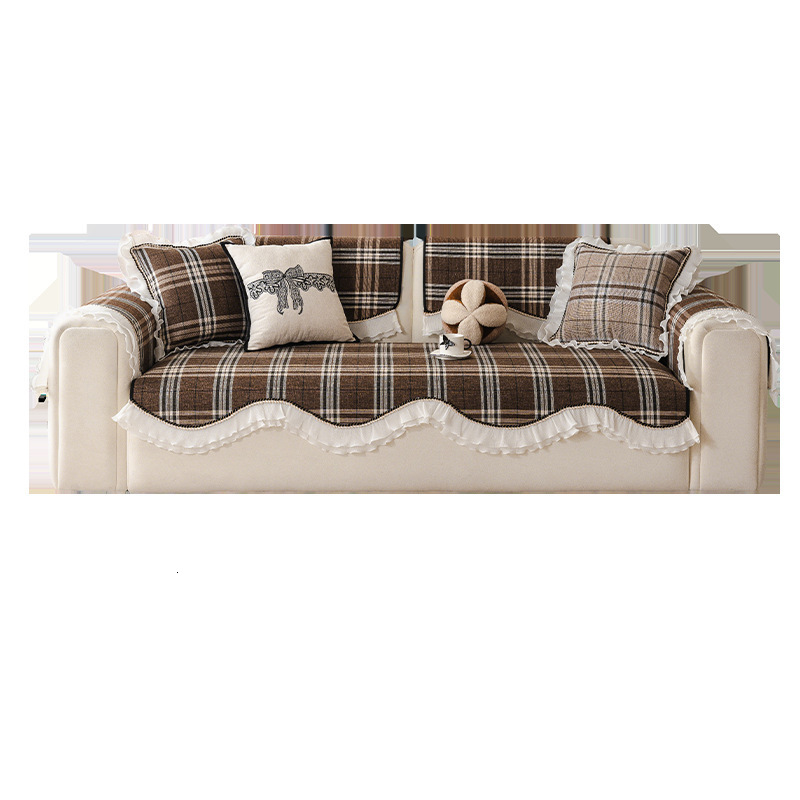 Luxury Unique Shape Skirted Sofa Cushion All-Season Checkered Non-Slip Seat Cushion One-Piece Cover 250819