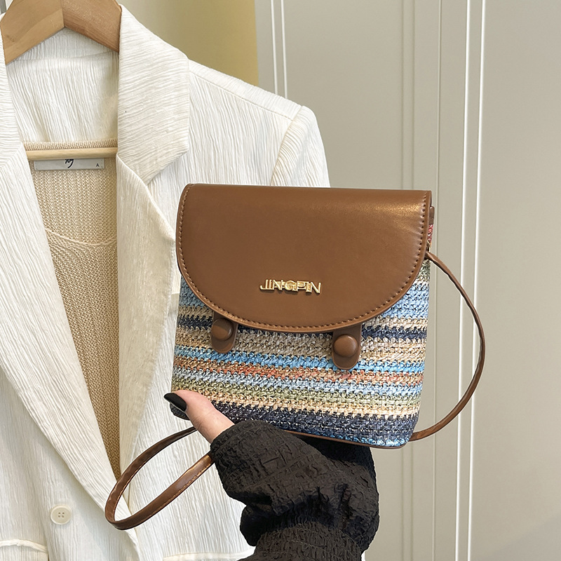 Free shipping designer Super Popular Rainbow Woven Color-Block Small Bag New Fashion Simple Design Trendy Casual Shoulder Bag Crossbody Bag Small Squa