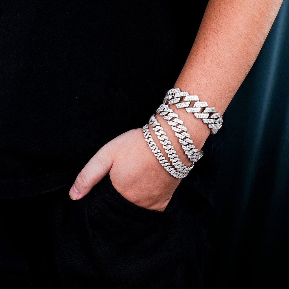 6mm White Gold 925 Sterling Silver VVS Moissanite Diamond Cuban Link Chain Bracelet Iced Out Mossanite Jewelry for Men Women