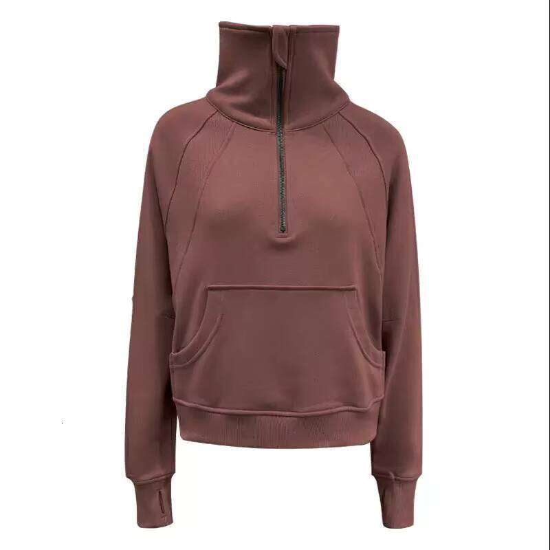 Women's Autumn Winter Casual Hoodie Breathable Active Tops Loose Sweatshirt with Half-Zipper and High Stand-Up Collar