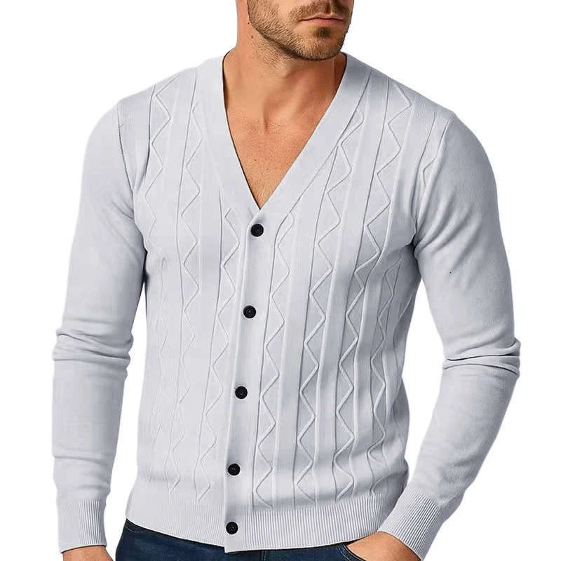 Mens Cable Knit Cardigan Sweater V Neck Casual Button Down Sweaters Long Sleeve Fall Outwear Lightweight Solid Color Tops 250819