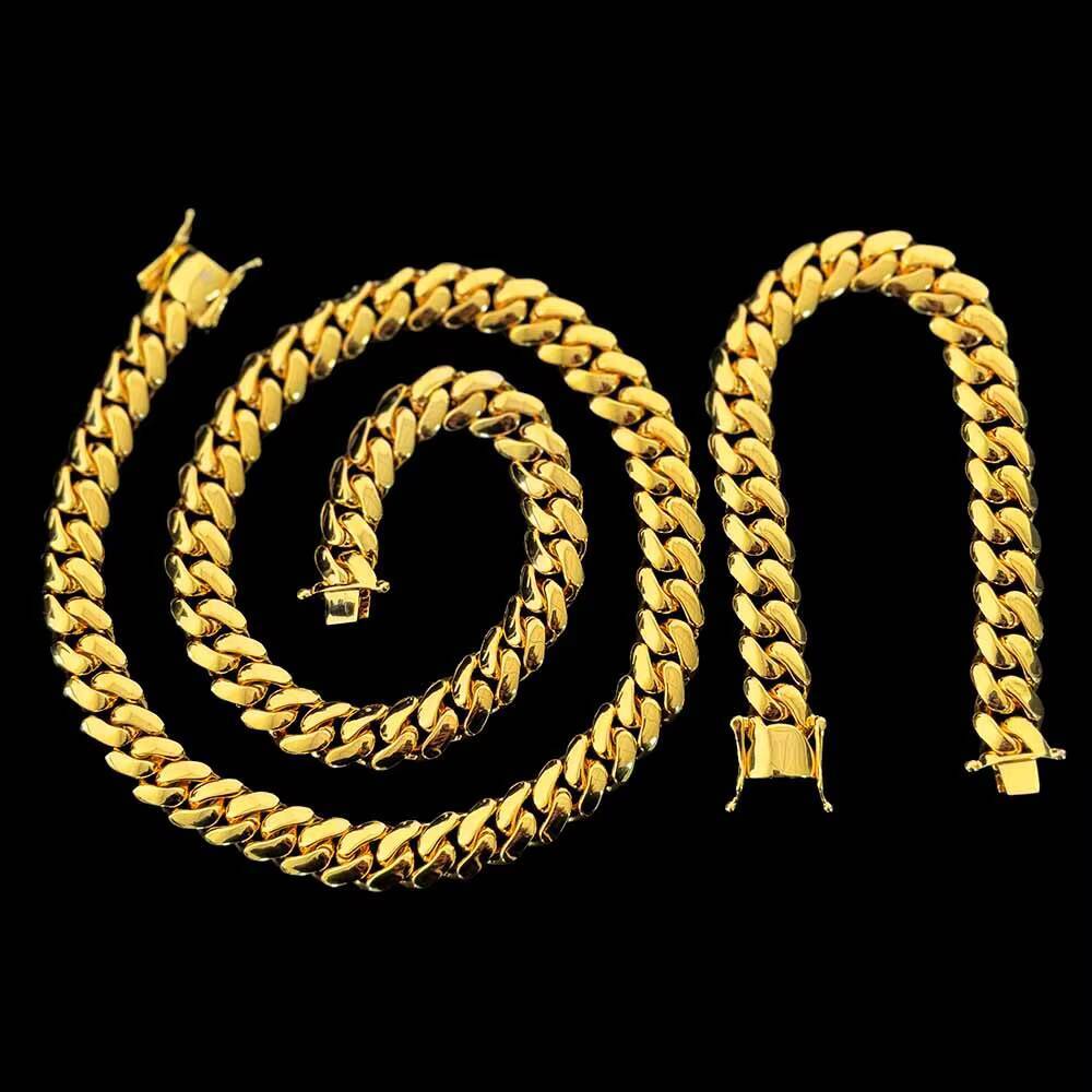Promotion 12K Gold Plating Cuban Necklace 10mm Brass Hip Hop Plain Miami Cuban Link Chain