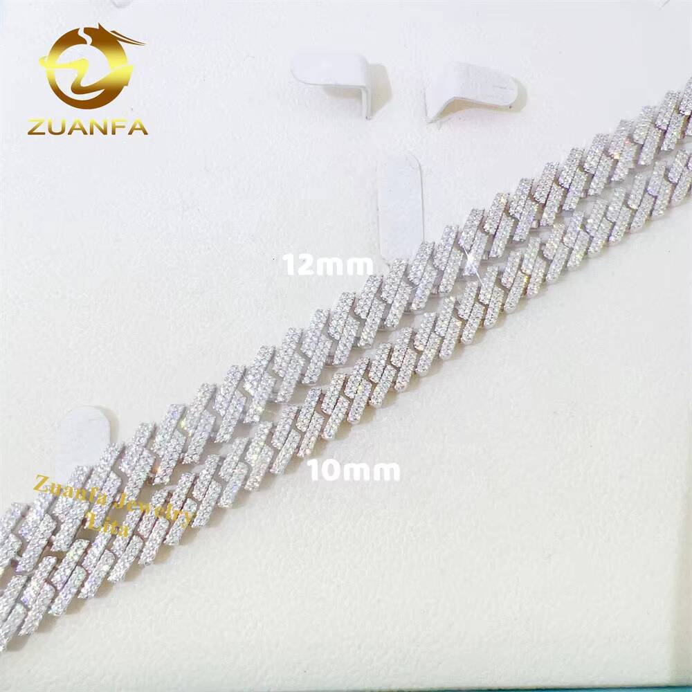Hip Hop Hot Selling Miami 10mm 12mm Vvs Moissanite Diamond Iced Out Necklace Sliver Cuban Link Chain