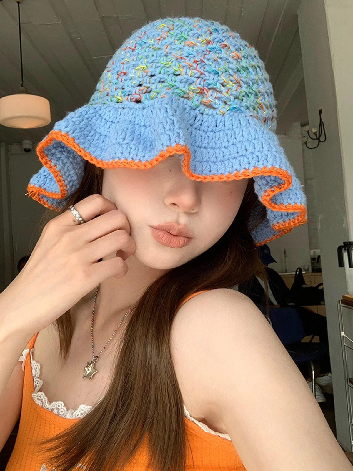 graceful lace Colorful Hook flower hat Hat Womens Autumn and Winter Cute Handmade Plush Hat Knitted Fisherman Bucket Hats 250819