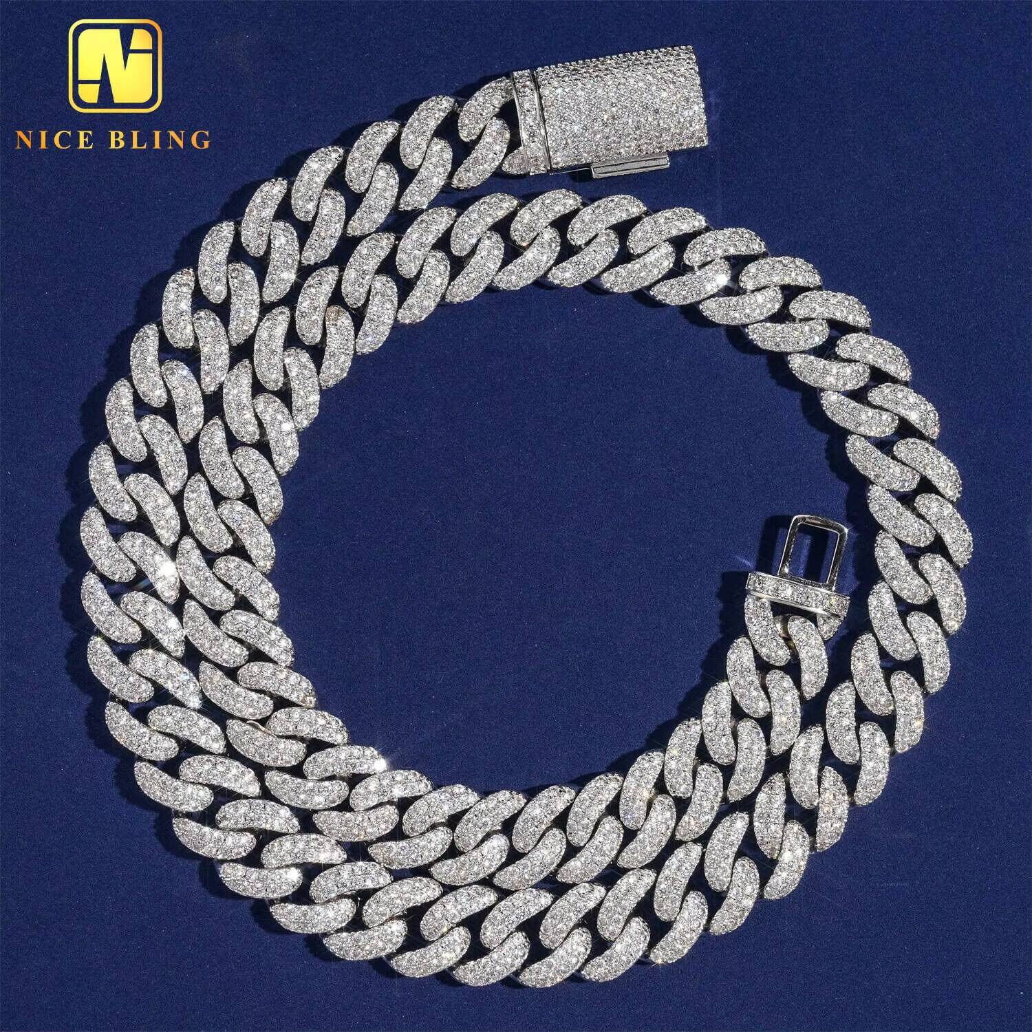 13mm Hip Hop Jewelry Necklace Fashion Style S925 Vvs Moissanite Iced Out Jewelry Moissanite Diamond Cuban Link Chain