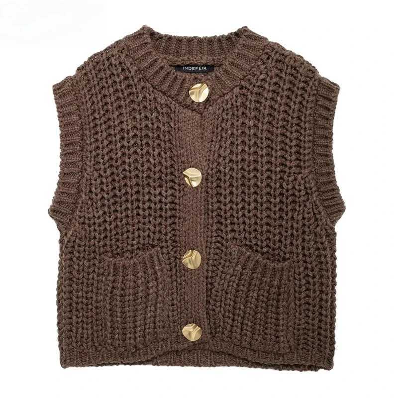 Slevel Brown Sweater Womens Vest Outerwear Knit Vest Women Preppy Cropped Sweaters Autumn Winter Vest Woman Knitwear XJ250819